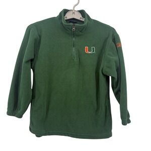 Pro Edge Miami Hurricanes Youth 8/10 Green Quarter Zip Fleece Pullover The U‎